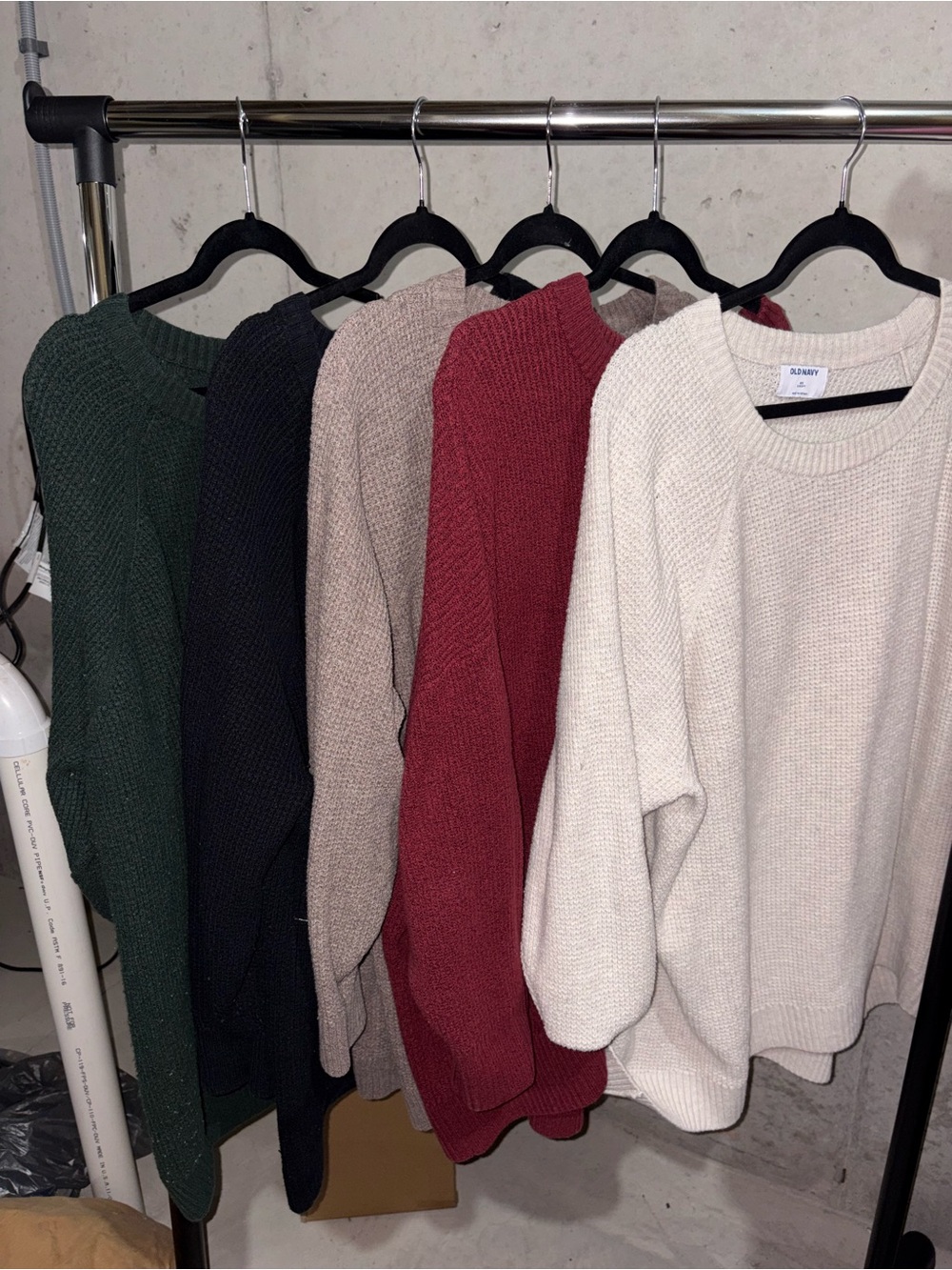 Bundle of 5 Old Navy Crewneck Sweaters - Cream, Red, Taupe, Black, Green